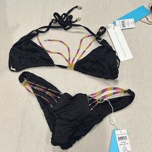 Beach Bunny Black Bikini with Beaded Accents.  Tops size L and bottoms side S